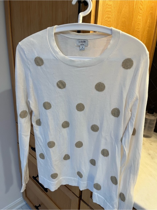 J. Crew Sweaters - J. Crew White Long-Sleeve Sweater with Metallic Gold Polka Dots